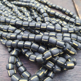 Lot 2 Strands OLD AFRICAN Yellow Stripes Black GLASS BEADS Vintage Strands