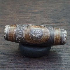 Vintage Old Tibetan 2Circle Eyes Agate stone Dzi Bead Amulet S-1