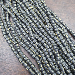 Lot 2 Strands OLD AFRICAN Yellow Stripes Black GLASS BEADS Vintage Strands