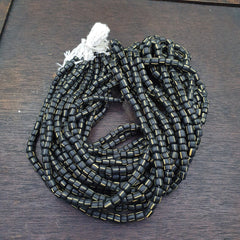 Lot 2 Strands OLD AFRICAN Yellow Stripes Black GLASS BEADS Vintage Strands