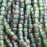 Lot 2 Strands OLD AFRICAN Yellow Stripes Green GLASS BEADS Vintage Strands