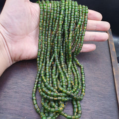 Lot 2 Strands OLD AFRICAN Yellow Stripes Green GLASS BEADS Vintage Strands