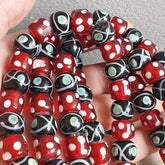 Vintage Red Skunk white Dotted and Black Eyes Glass Beads Strand Necklace