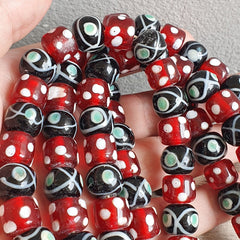 Vintage Red Skunk white Dotted and Black Eyes Glass Beads Strand Necklace