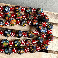 Vintage Red Skunk Eyes Mosaic Style Beads Strand GLASS BEADS Necklace