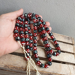 Vintage Red Skunk white Dotted and Black Eyes Glass Beads Strand Necklace