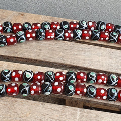 Vintage Red Skunk white Dotted and Black Eyes Glass Beads Strand Necklace