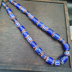 Vintage Venetian Style Trade Beads Blue Chevron Glass Beads Long necklace -B2