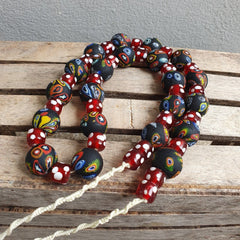 Vintage Red Skunk Eyes Mosaic Style Beads Strand GLASS BEADS Necklace