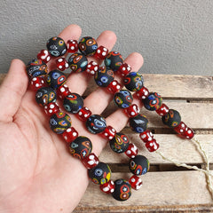 Vintage Red Skunk Eyes Mosaic Style Beads Strand GLASS BEADS Necklace