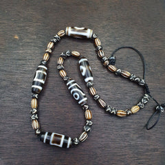 Vintage Antique Indo Tibetan Agate Beads Dzi Necklace