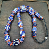 Vintage Venetian Style Trade Beads Blue Chevron Glass Beads Long necklace