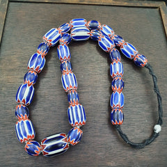 Vintage Venetian Style Trade Beads Blue Chevron Glass Beads Long necklace