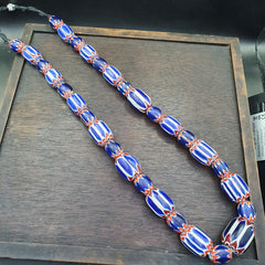 Vintage Venetian Style Trade Beads Blue Chevron Glass Beads Long necklace