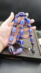 Vintage Venetian Style Trade Beads Blue Chevron Glass Beads Long necklace