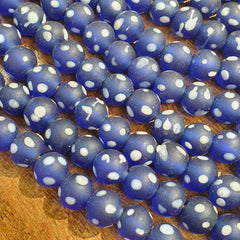 Vintage white Dots Blue GLASS ANTIQUE BEADS 9.5-10MM
