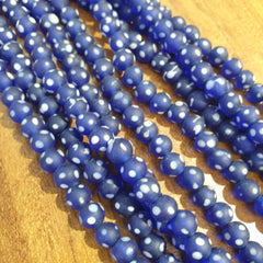 Vintage white Dots Blue GLASS ANTIQUE BEADS 9.5-10MM