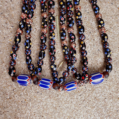 Venetian Style beads Old Chevron Skunk Dotted eyes Glass Beads Long Strand