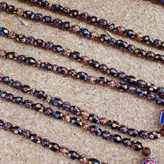 Venetian Style beads Old Chevron Skunk Dotted eyes Glass Beads Long Strand