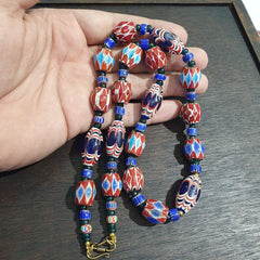 Stunning Vintage Venetian Style Chevron Feather Glass Beads Necklace N-44