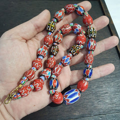 Vintage Venetian African Style Chevrons, Eye Glass Beads Necklace N-46