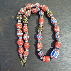 Vintage Venetian African Style Chevrons, Eye Glass Beads Necklace N-46