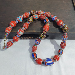 Vintage Venetian African Style Chevrons, Eye Glass Beads Necklace N-46