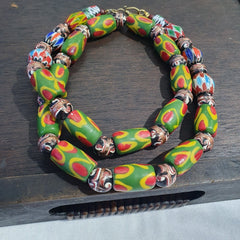 Vintage Venetian African Style Chevron Eye Glass Beads Necklace N-45