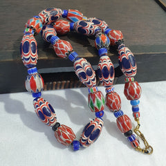 Vintage Venetian African Style Chevrons, Eye Glass Beads Necklace N-47