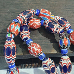 Vintage Venetian African Style Chevrons, Eye Glass Beads Necklace N-47