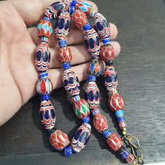 Vintage Venetian African Style Chevrons, Eye Glass Beads Necklace N-47