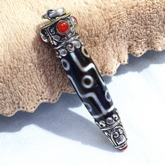 Coral 925 Sterling Silver 9 Eyes Tibetan Nepalese dzi bead Agate pendant