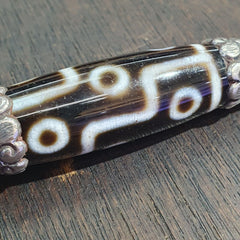 Coral 925 Sterling Silver 9 Eyes Tibetan Nepalese dzi bead Agate pendant