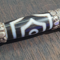 Coral 925 Sterling Silver 3 Eyes Tibetan Nepalese dzi bead Agate pendant