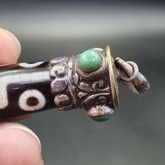 Turquoise 925 Sterling Silver 9 Eyes Tibetan Nepalese dzi bead Agate pendant