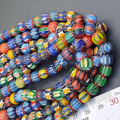 Vintage Venetian African Style Glass Chevron 8.5-9mm Beads Long Strand