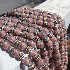 Vintage Aventurine Millefiori Black pink Fancy glass beads 13mm 24" Necklace