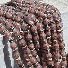 Vintage Aventurine Millefiori Black pink Fancy glass beads 13mm 24" Necklace