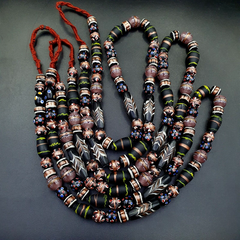 Vintage Fancy Aventurine Skunk Feather Venetian Style Beads | African