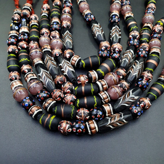 Vintage Fancy Aventurine Skunk Feather Venetian Style Beads | African