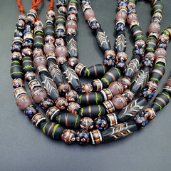 Vintage Fancy Aventurine Skunk Feather Venetian Style Beads | African