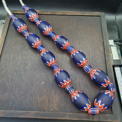 Vintage Old Blue Chevron Trade beads Big Size 40mm Beads Necklace
