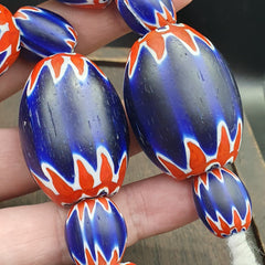 Vintage Old Blue Chevron Trade beads Big Size 40mm Beads Necklace