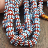 Vintage Chevron Beads Venetian Style Sky Blue Glass 9-10mm Beads Long Strand