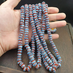 Vintage Chevron Beads Venetian Style Sky Blue Glass 9-10mm Beads Long Strand