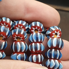 Vintage Chevron Beads Venetian Style Sky Blue Glass 9-10mm Beads Long Strand