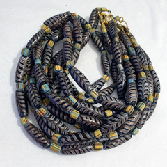 Vintage Aventurine Fancy Feather Beads 25-24 x9.5MM Black GLASS BEADS Necklace