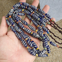 Vintage Venerano ART Fancy Feather Beads 20x9.5MM Blue GLASS BEADS Necklace