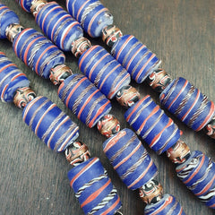 Vintage African Style Blue Glass Aventurine Fancy Glass Beads Beaded Necklace