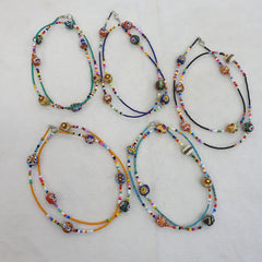 Lot 5 pcs African Glass Beads With Afghan Tiny Seed beads Necklaces